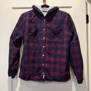 Cabincore Outdoorsy Soho Threads Sherpa Lined Plaid Hooded Jacket M